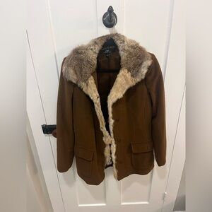 L.L. Collezioni Italia Brown Wool Blend Rabbit Fur Trim Peacoat Size 4